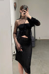 Un Morceau elastic lace asymmetric tube top UM231SZ20 black PUM38
